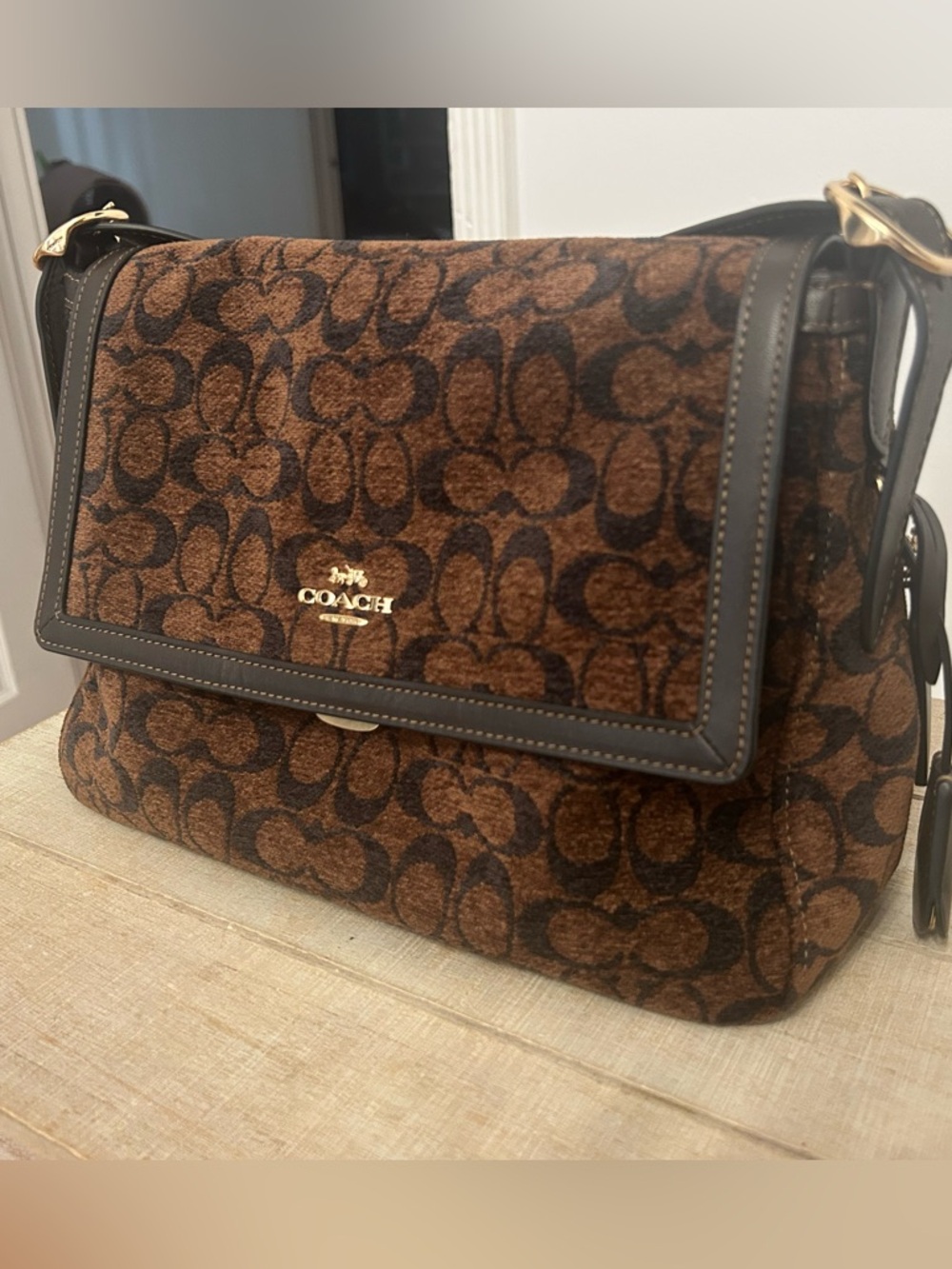 Coach large Etta in brown chenille - truffle